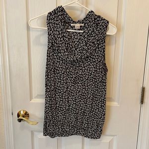 August Silk cowl neck tank with banded bottom, black & white, ladies small